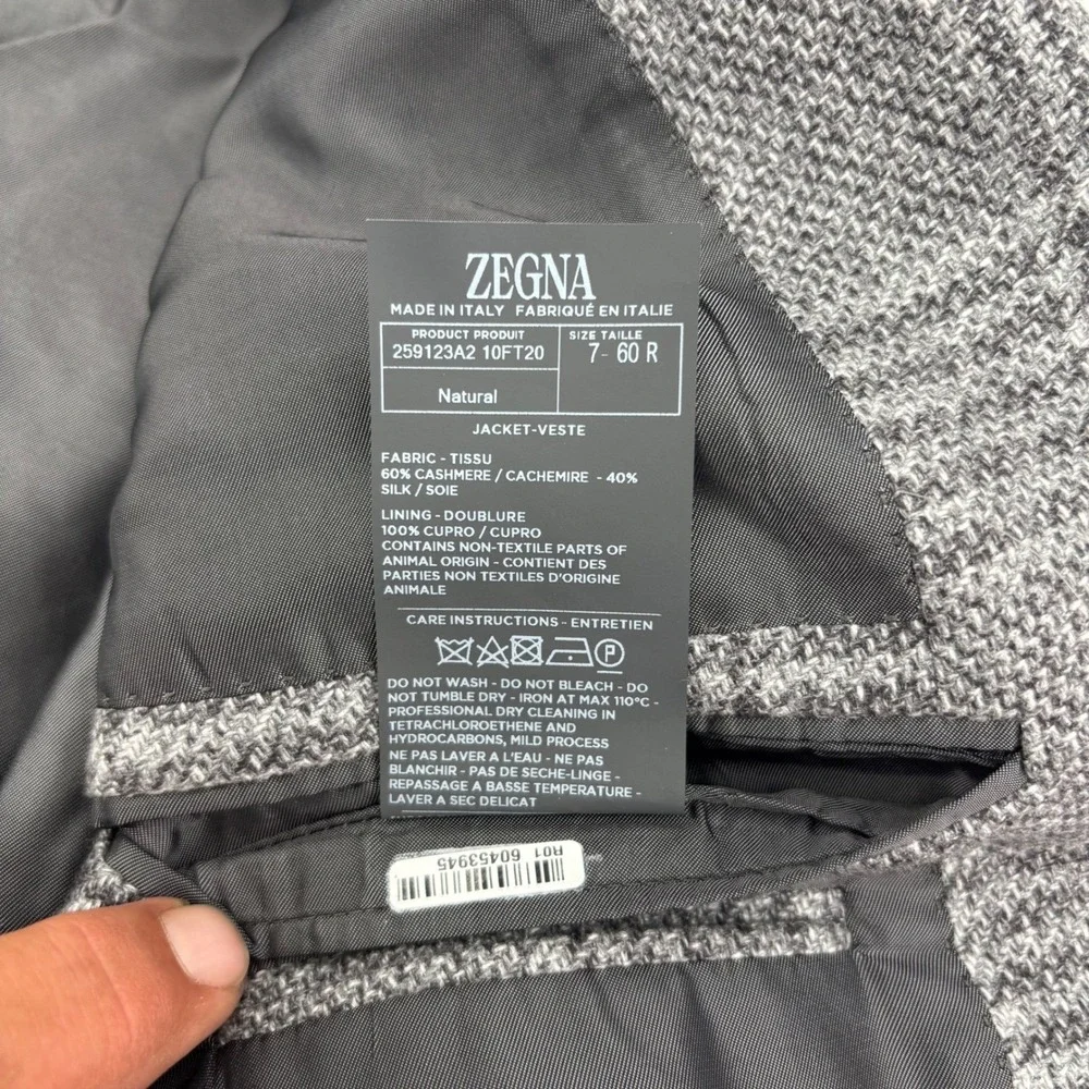 Zegna Men Sportcoat Blazer 48 R Gray Glen Plaid Cashmere Silk Italy Unstructured